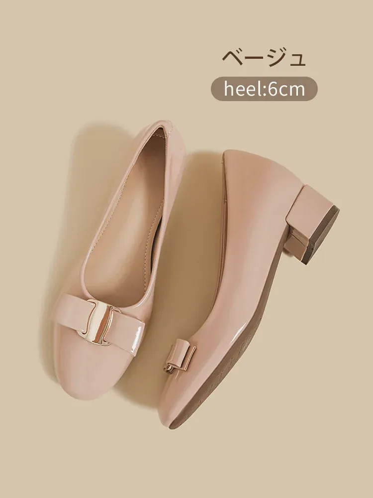 KENPOGEN インヒールパンプス リボンパンプス 5cmUP エナメル ラウンドトゥ 履きやすい かわいい