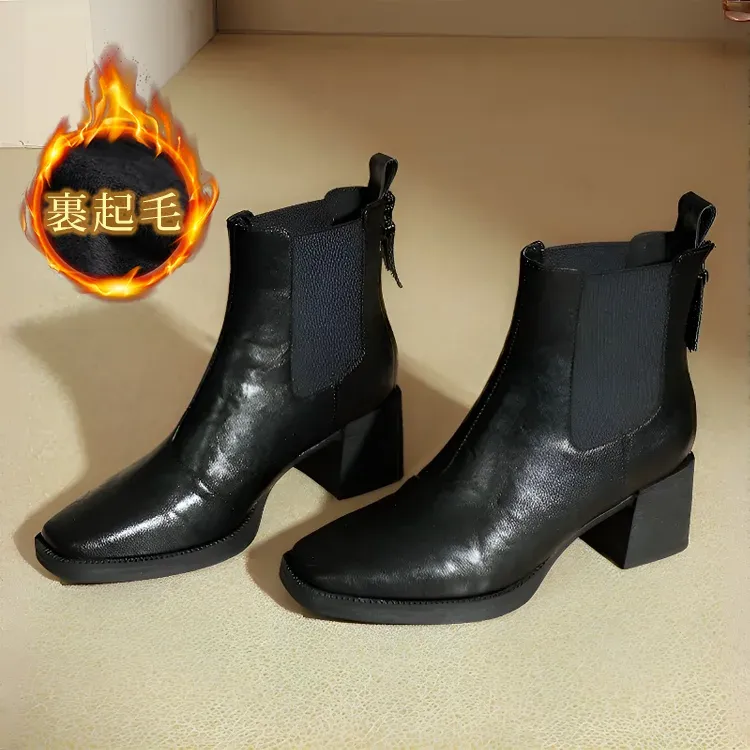 KENPOGEN ショートブーツ チェルシーブーツ 6cmUP サイドゴア チャンキーヒール 歩きやすい 秋冬 通勤