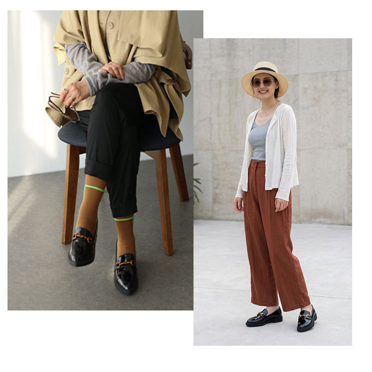 光沢ローファー ズボンスタイル 賢いママ