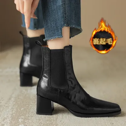 KENPOGEN サイドゴアブーツ 5cmUP チャンキーヒール スクエアトゥ 柔らかい 着脱簡単 秋冬用