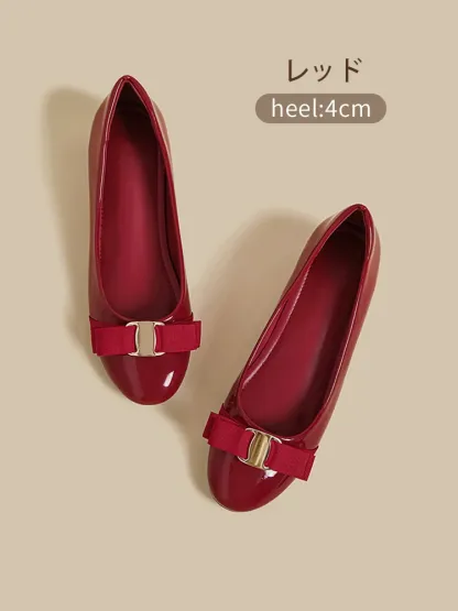 KENPOGEN インヒールパンプス リボンパンプス 5cmUP エナメル ラウンドトゥ 履きやすい かわいい