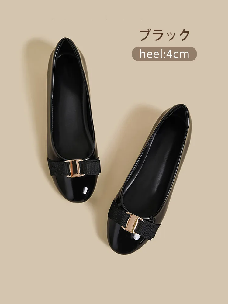 KENPOGEN インヒールパンプス リボンパンプス 5cmUP エナメル ラウンドトゥ 履きやすい かわいい
