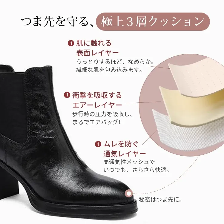 KENPOGEN ショートブーツ 羊革 7.5cmチャンキーヒール バッグファスナー 歩きやすい 履きやすい 通勤 お出かけ