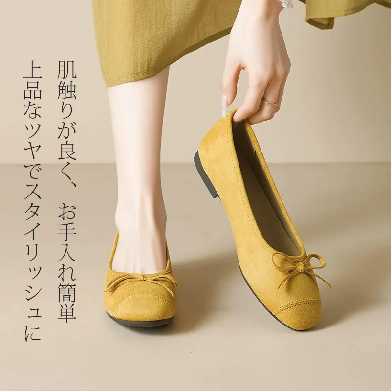 KENPOGEN バレエシューズ スクエアトゥパンプス 幅広4E リボン 脱ぎ履きしやすい
