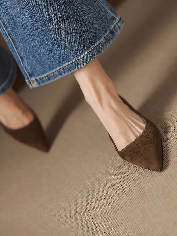 KENPOGEN ポインテッドトゥパンプス 羊革 4.5cmUP スエード調 内ボア 痛くない 歩きやすい 通勤