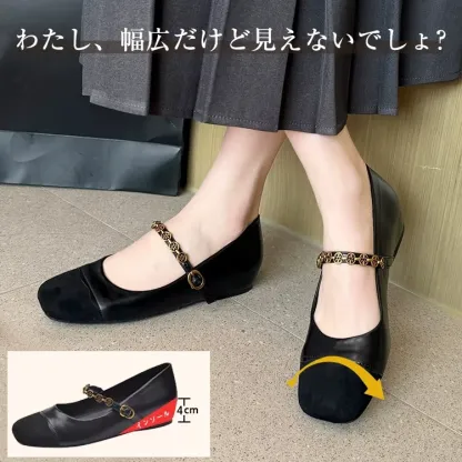 KENPOGEN メリージェーン靴 スクエアトゥパンプス 4cmヒール 幅広3E 甲高 歩きやすい 痛くない