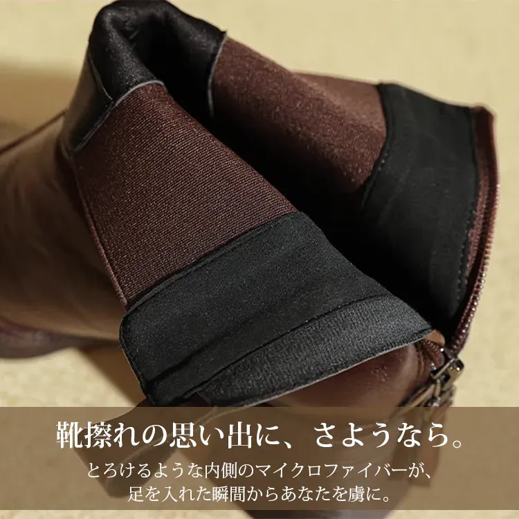 KENPOGEN ショートブーツ チェルシーブーツ 6cmUP サイドゴア チャンキーヒール 歩きやすい 秋冬 通勤