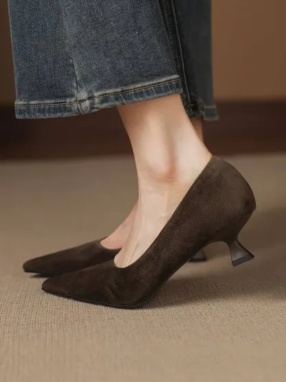 KENPOGEN ポインテッドトゥパンプス 羊革 4.5cmUP スエード調 内ボア 痛くない 歩きやすい 通勤