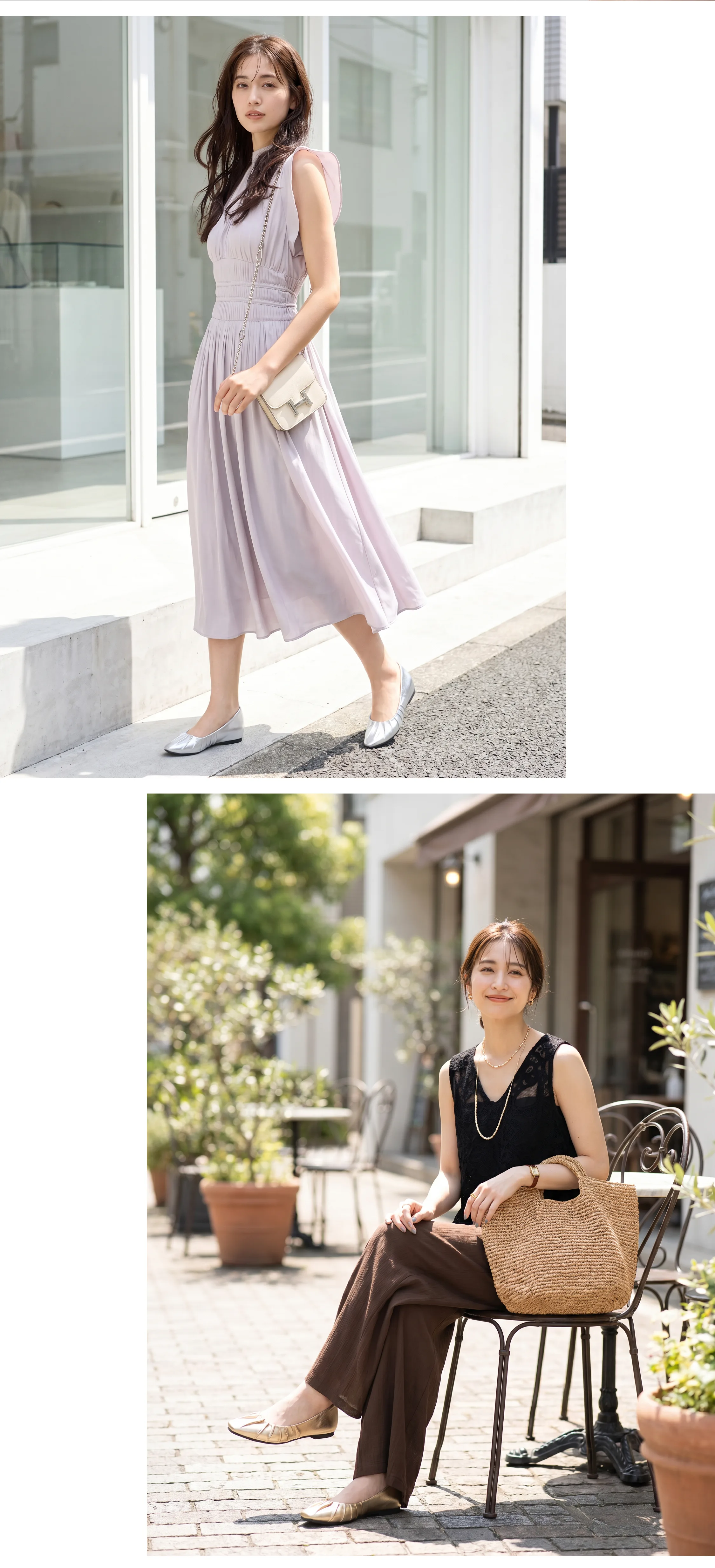 オンオフ問わず使えるメタリックパンプスのコーディネート。日常使いや結婚 式 パンプスとしてはもちろん、パンプス 靴下のレイヤードスタイルもおすすめ