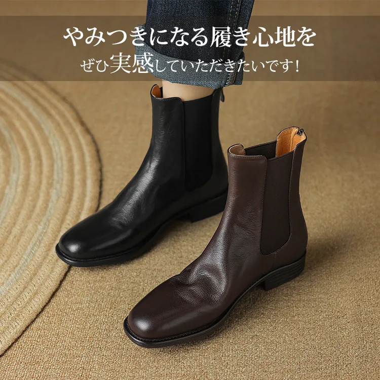 KENPOGEN チェルシーブーツ レディース 牛革 3cmUP ファスナー付き 履きやすい 歩きやすい 秋冬 通勤