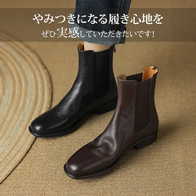 KENPOGEN チェルシーブーツ レディース 牛革 3cmUP ファスナー付き 履きやすい 歩きやすい 秋冬 通勤