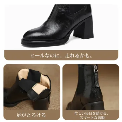 KENPOGEN ショートブーツ 羊革 7.5cmチャンキーヒール バッグファスナー 歩きやすい 履きやすい 通勤 お出かけ