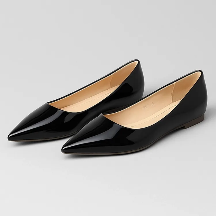 KENPOGEN 幅広設計で締め付けない 快適なポインテッドトゥ エナメルパンプス ブラック