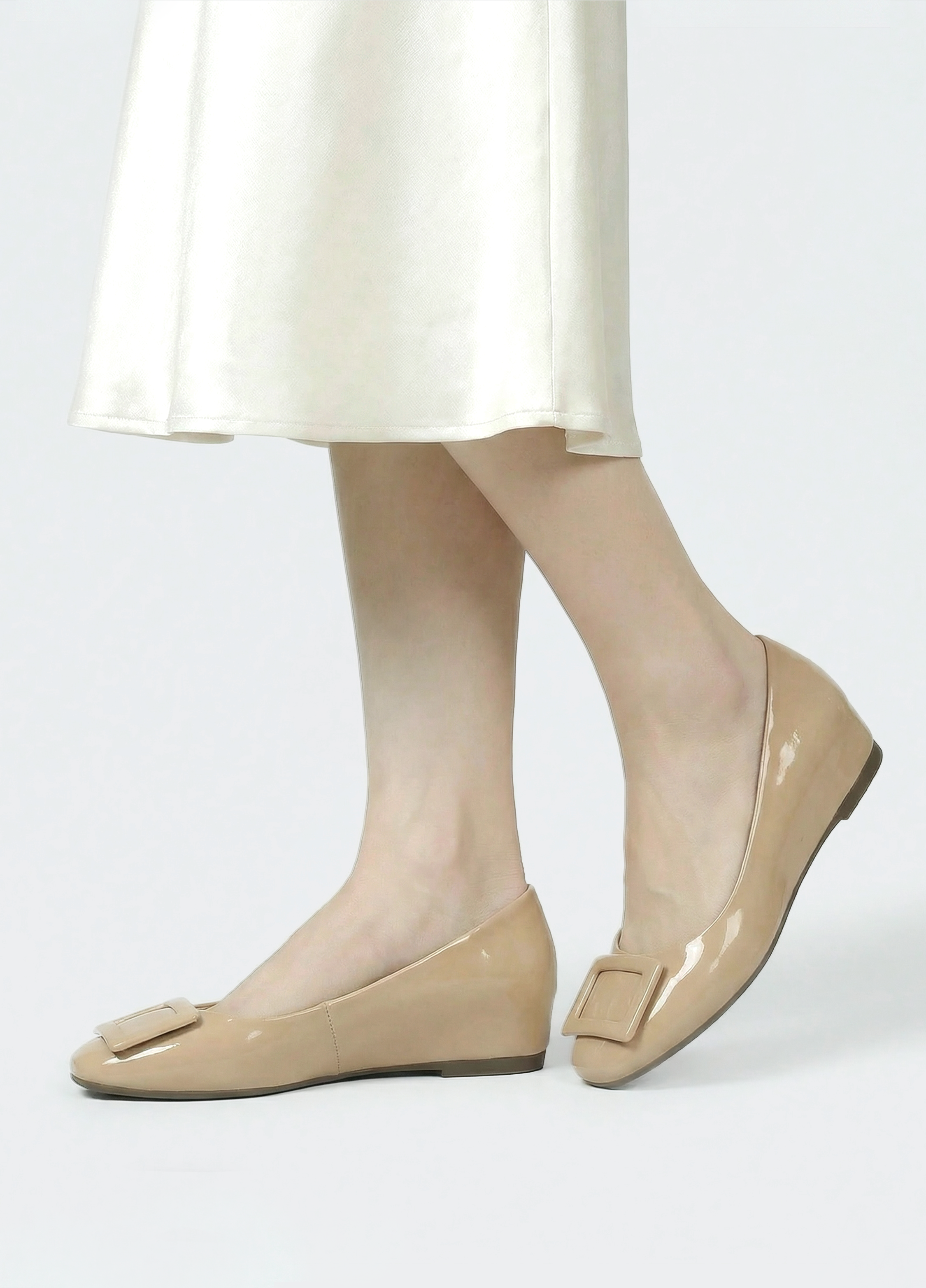 KEMPOGEN バックルパンプス インヒール ボルドー エナメル 疲れにくい 美脚 GWお出かけ フラットパンプス風