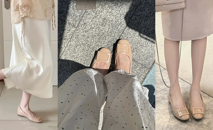 エナメルバックルパンプス