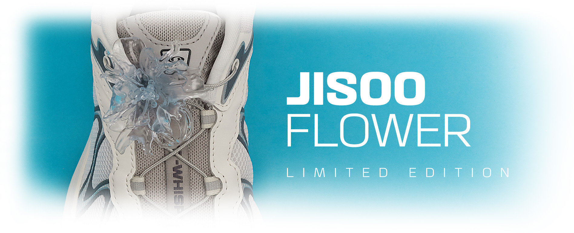 Limited-edition JISOO Flower accessory on the Salomon XT-WHISPER