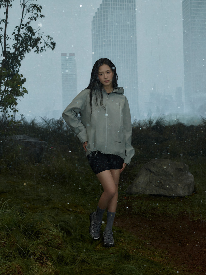 JISOO wearing XT-6 PROTECTIVE in falling snow