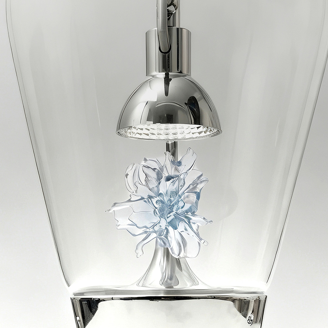 Limited-edition JISOO Flower accessory under a glass display