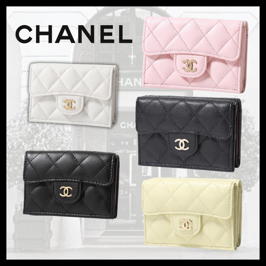 入手困難カラー♪【CHANEL】三つ折り財布 キルティングレザー