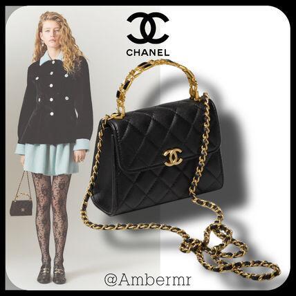 【Chanel】新作AW＼CHANEL／ラム_CCロゴ_マトラッセ_黒_チェーンショルダー