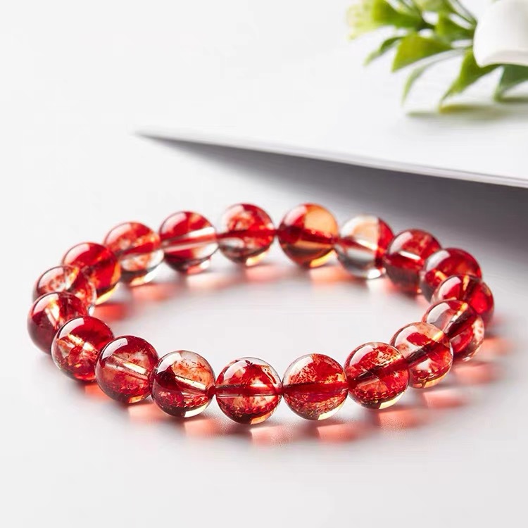 レッドフェニックスフェザークォーツクリスタルブレスレット 8/10/12mm