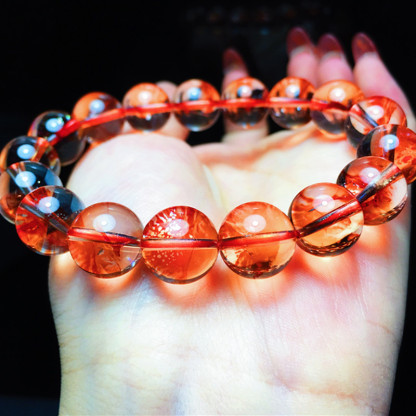 レッドフェニックスフェザークォーツクリスタルブレスレット 8/10/12mm