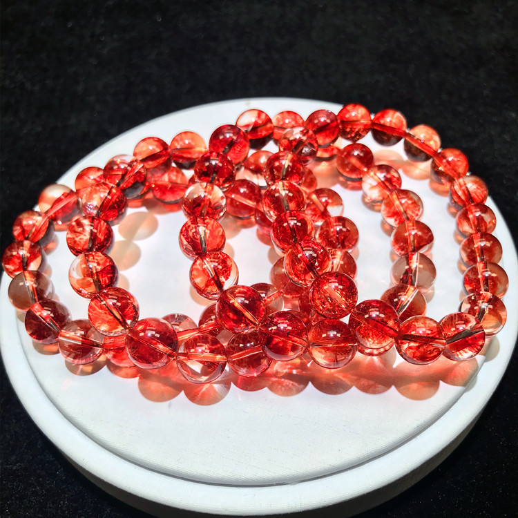 レッドフェニックスフェザークォーツクリスタルブレスレット 8/10/12mm