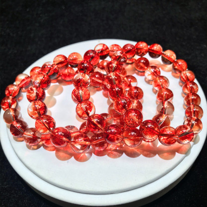 レッドフェニックスフェザークォーツクリスタルブレスレット 8/10/12mm