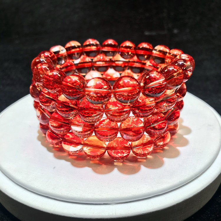 レッドフェニックスフェザークォーツクリスタルブレスレット 8/10/12mm