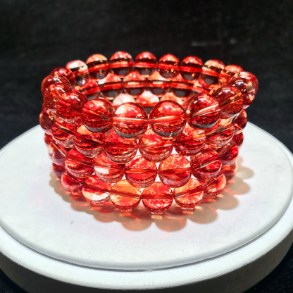 レッドフェニックスフェザークォーツクリスタルブレスレット 8/10/12mm