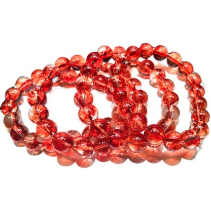 レッドフェニックスフェザークォーツクリスタルブレスレット 8/10/12mm