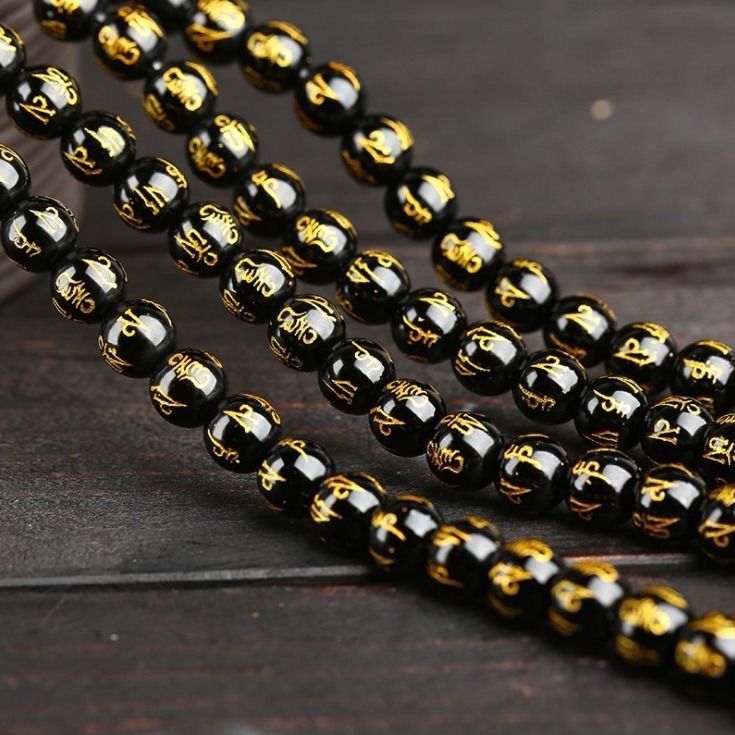 オブシディアン金色梵字つけ連材