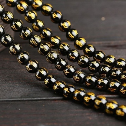 オブシディアン金色梵字つけ連材