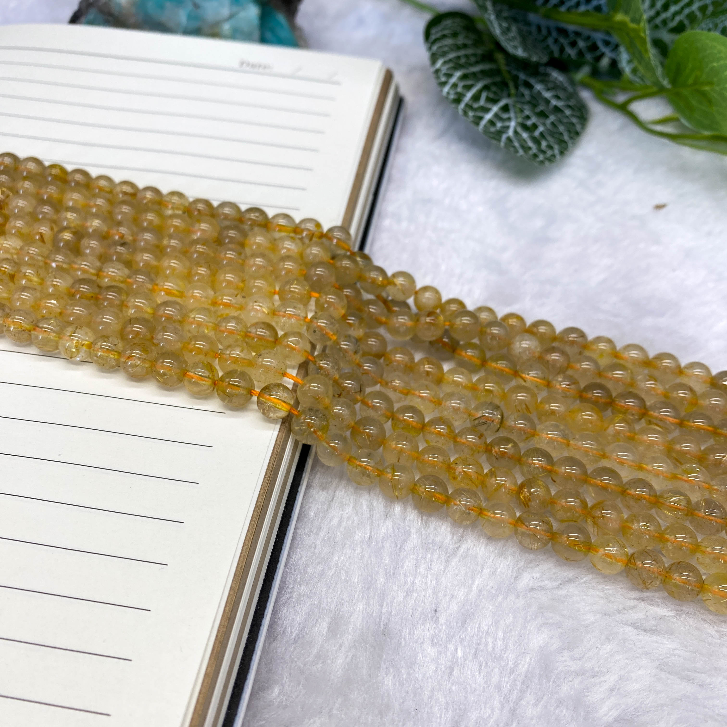 8mm DIYイエローヘアクォーツビーズ