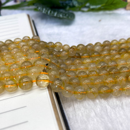 8mm DIYイエローヘアクォーツビーズ