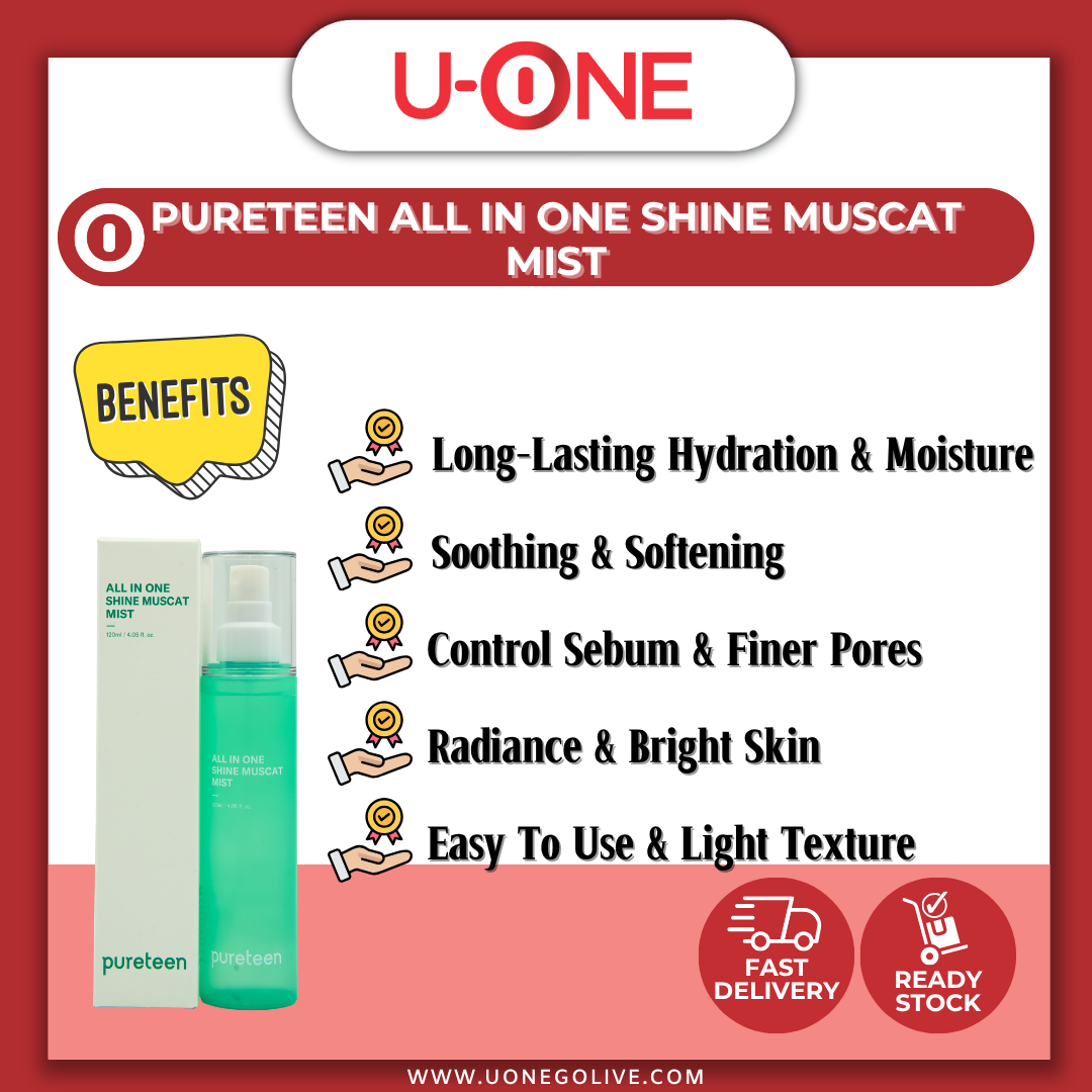 U-ONE | Korea Product | Pureteen | All In One Shine Muscat Mist | 120ml | Skin Care