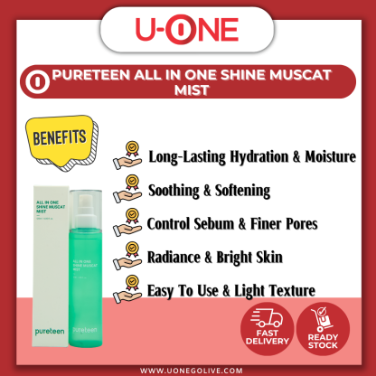 U-ONE | Korea Product | Pureteen | All In One Shine Muscat Mist | 120ml | Skin Care