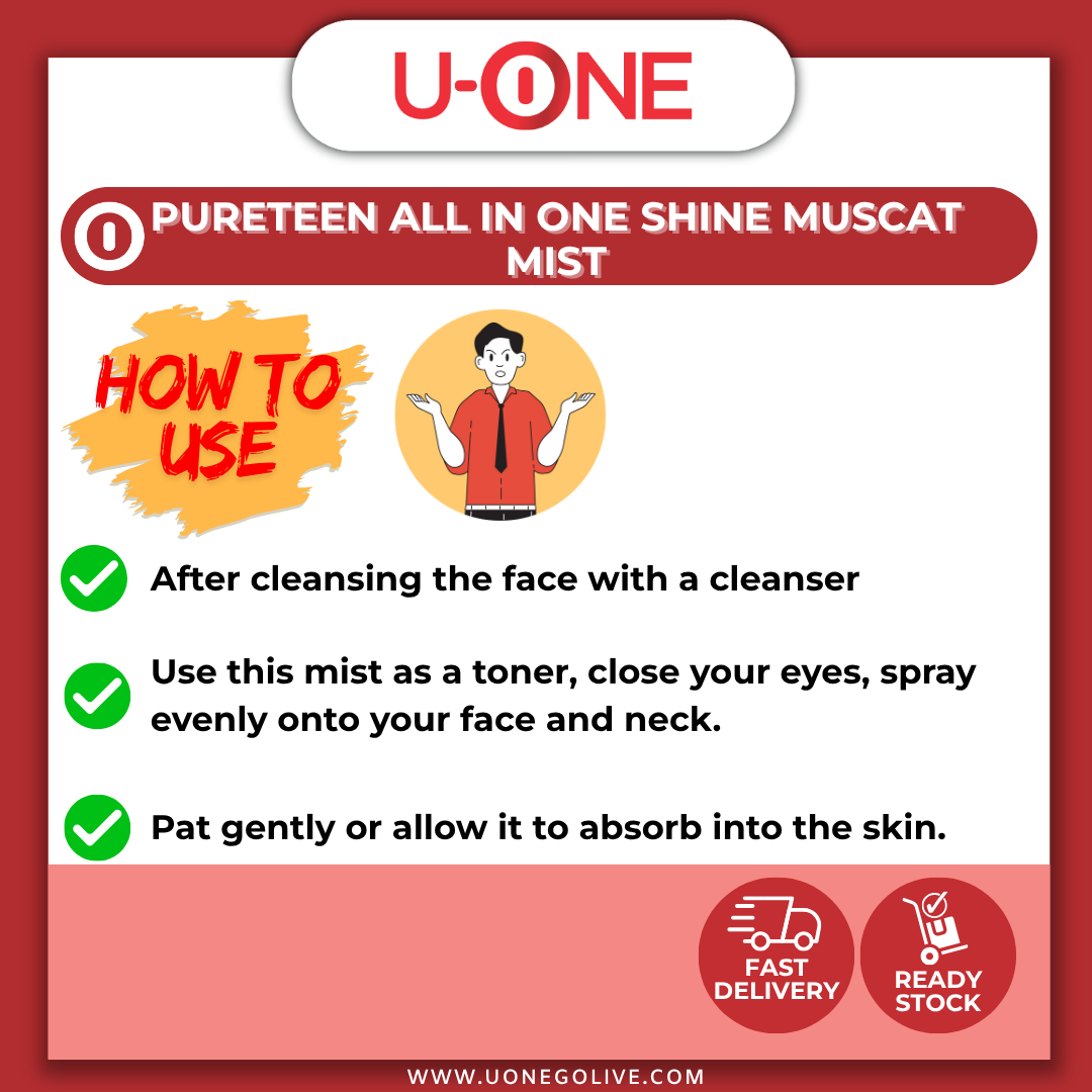 U-ONE | Korea Product | Pureteen | All In One Shine Muscat Mist | 120ml | Skin Care