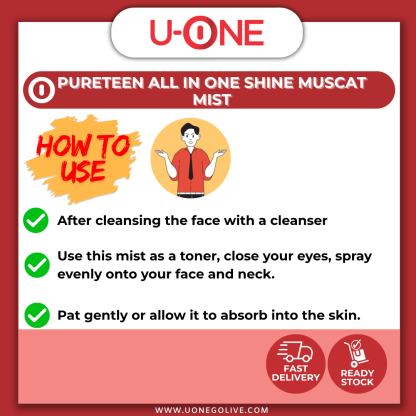 U-ONE | Korea Product | Pureteen | All In One Shine Muscat Mist | 120ml | Skin Care