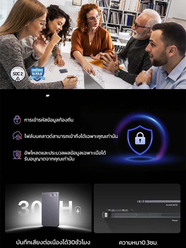 เครื่องบันทึกเสียงแปลเสียงเป็นข้อความโมเดลขนาดใหญ่แบบAIอัจฉริยะบางบางเฉียบ