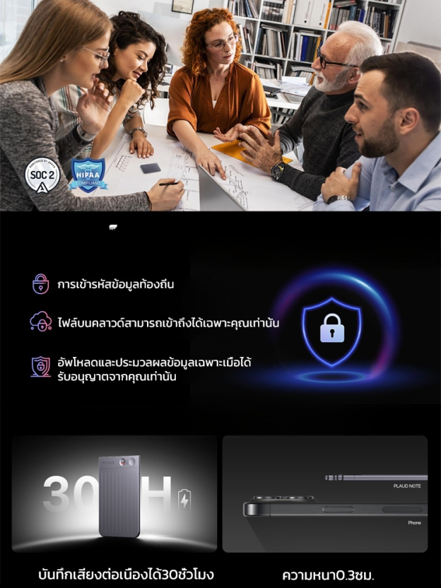 เครื่องบันทึกเสียงแปลเสียงเป็นข้อความโมเดลขนาดใหญ่แบบAIอัจฉริยะบางบางเฉียบ