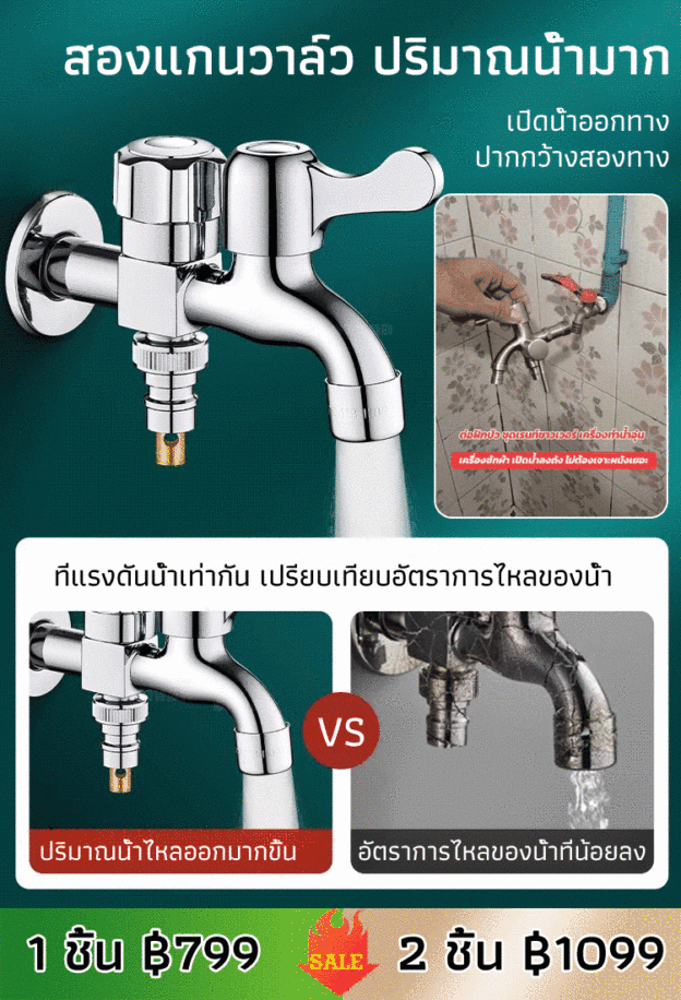 【ทางเข้าหนึ่งทางออกสอง】ก๊อกน้ำเครื่องซักผ้าอเนกประสงค์สแตนเลส 304