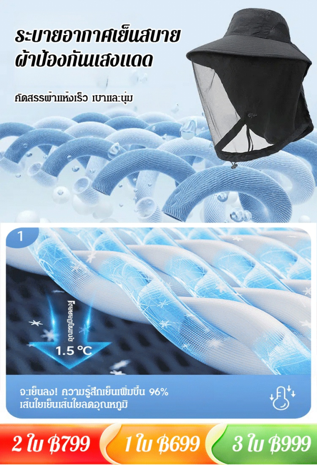 หมวกกันแดดพร้อมหน้ากากตาข่ายกันยุง