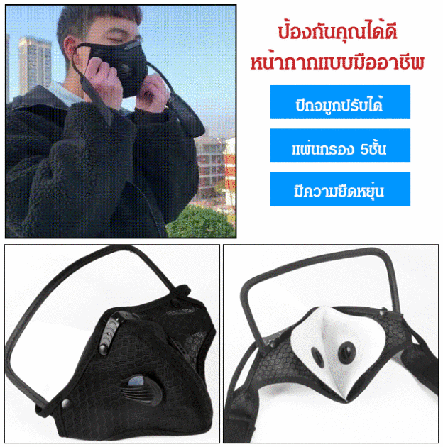 หน้ากากอนามัย กันฝุ่น ระบายอากาศ มีแผ่นกรอง