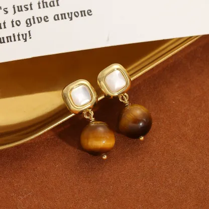 Tiger's Eye Stone Dangle Earrings-enhance focus, boost confidence, and deflect negative energy