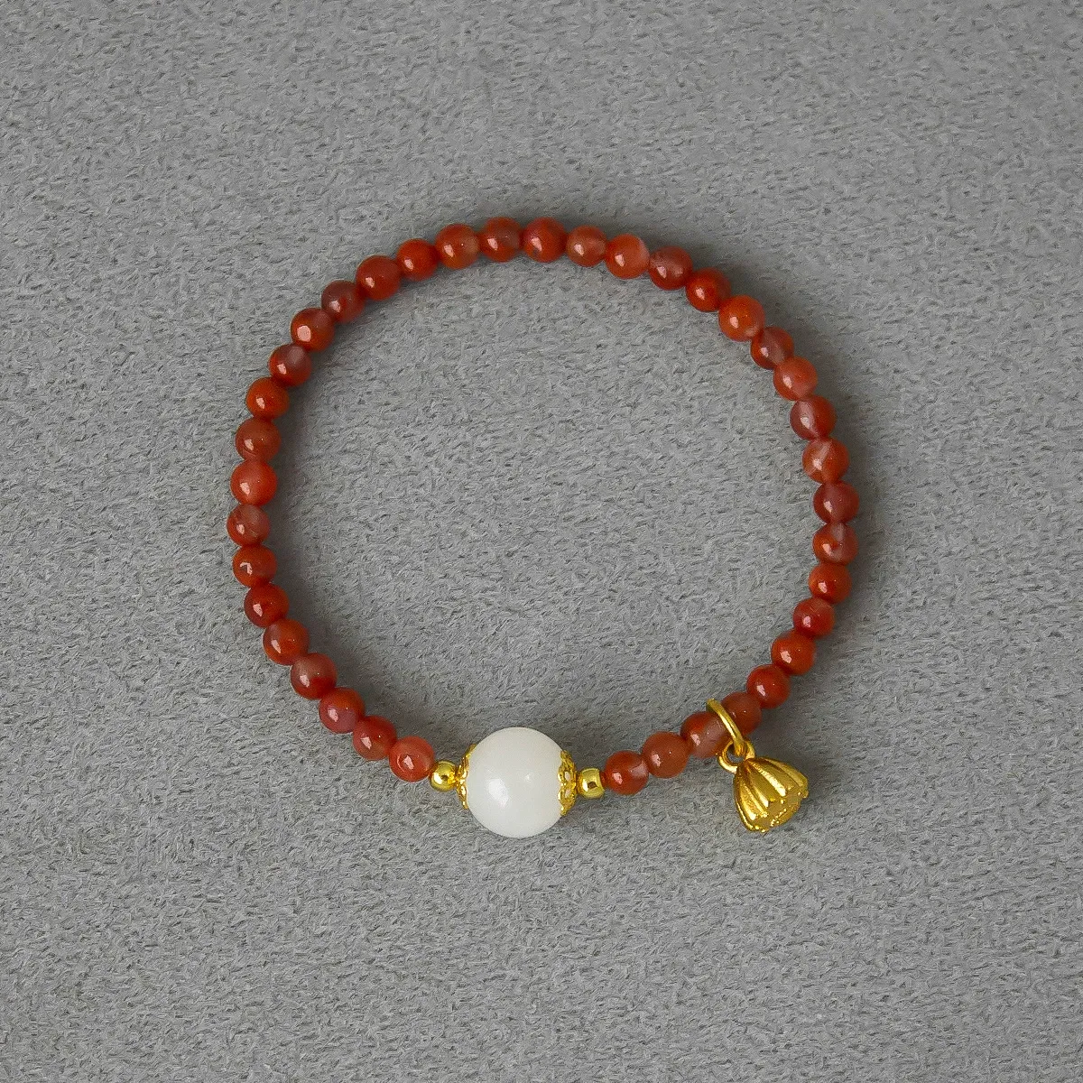 Lotus Pod& Red Agate Bracelet -blessings of protection, abundance, and eternal grace