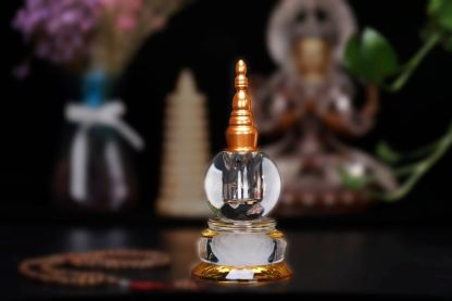 Crystal Reliquary Pagoda-Sincere devotion accelerates blessings and insight; Auspicious causes ripen, every prayer takes flight