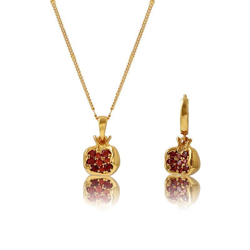 Zircon Pomegranate Necklace and Earring Set-enduring harmony, and a life filled with joy and good fortune