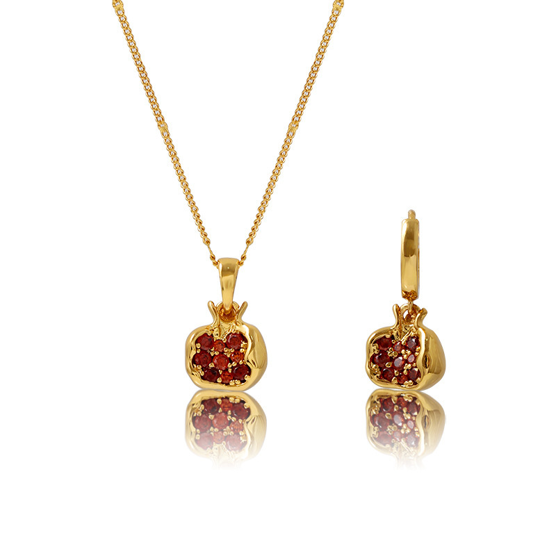Zircon Pomegranate Necklace and Earring Set-enduring harmony, and a life filled with joy and good fortune