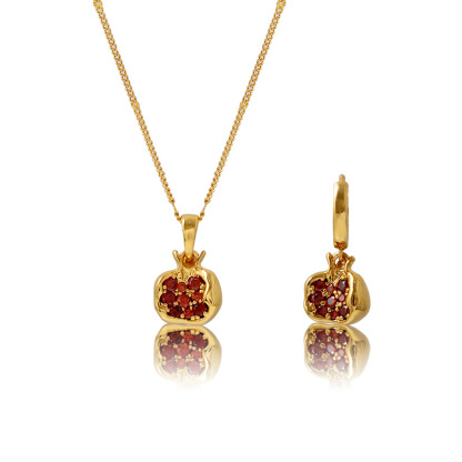 Zircon Pomegranate Necklace and Earring Set-enduring harmony, and a life filled with joy and good fortune